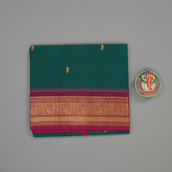 Hayagrivas Rama Green Pure Chettinad Cotton Saree with Purple & Sampanga Yellow border KBE1612K1-53