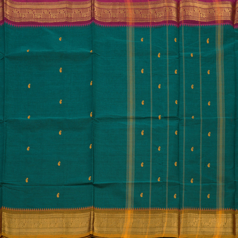 Hayagrivas Rama Green Pure Chettinad Cotton Saree with Purple & Sampanga Yellow border KBE1612K1-53