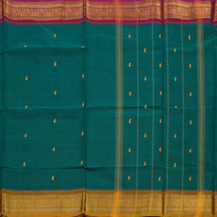 Hayagrivas Rama Green Pure Chettinad Cotton Saree with Purple & Sampanga Yellow border KBE1612K1-53