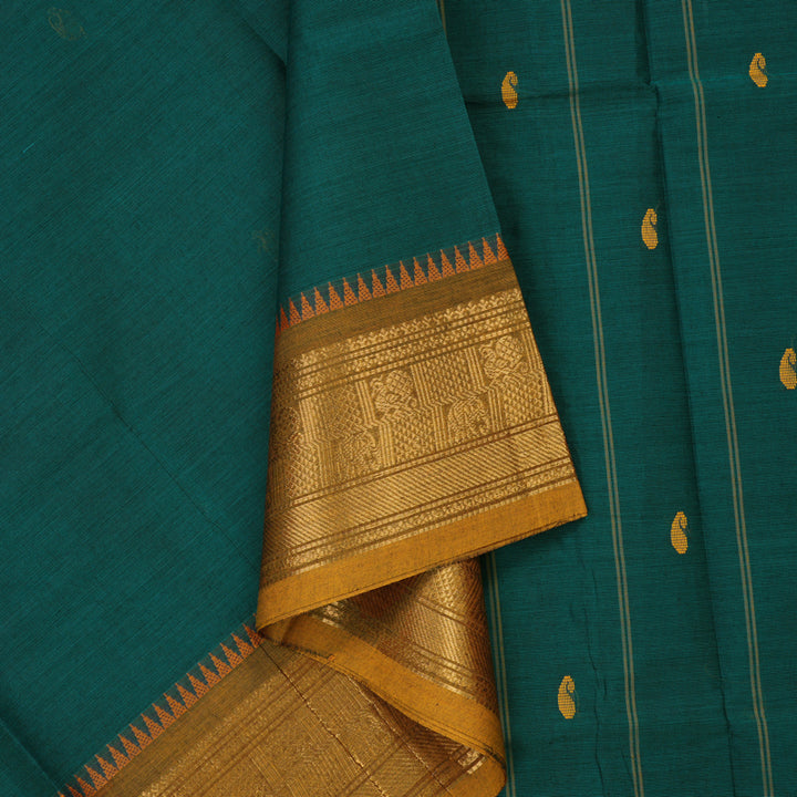 Hayagrivas Rama Green Pure Chettinad Cotton Saree with Purple & Sampanga Yellow border KBE1612K1-53