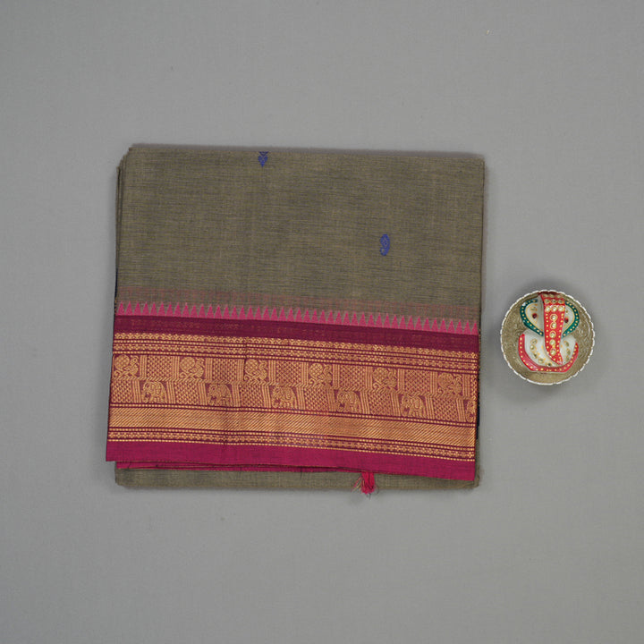 Hayagrivas Elephant Grey Pure Chettinad Cotton Saree with Ganga Jamuna border KBE1612K1-54