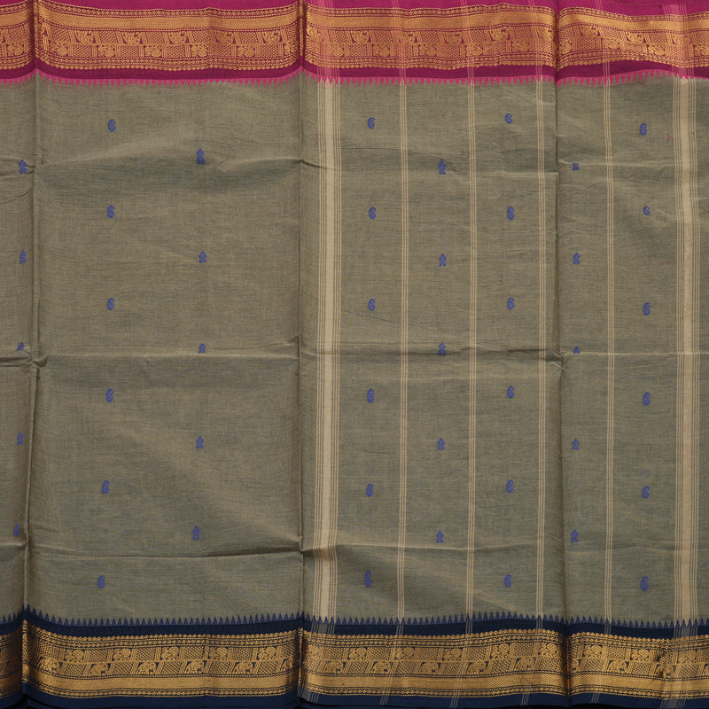 Hayagrivas Elephant Grey Pure Chettinad Cotton Saree with Ganga Jamuna border KBE1612K1-54