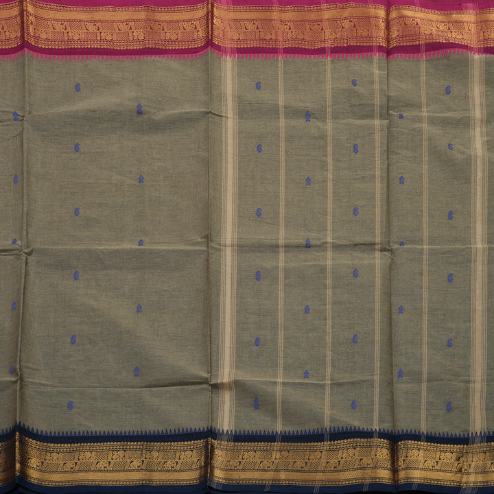 Hayagrivas Elephant Grey Pure Chettinad Cotton Saree with Ganga Jamuna border KBE1612K1-54