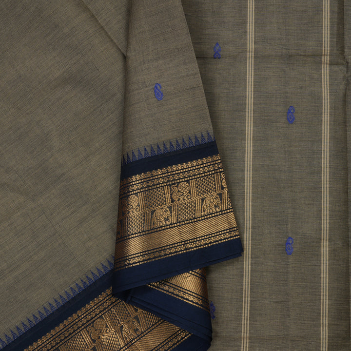 Hayagrivas Elephant Grey Pure Chettinad Cotton Saree with Ganga Jamuna border KBE1612K1-54