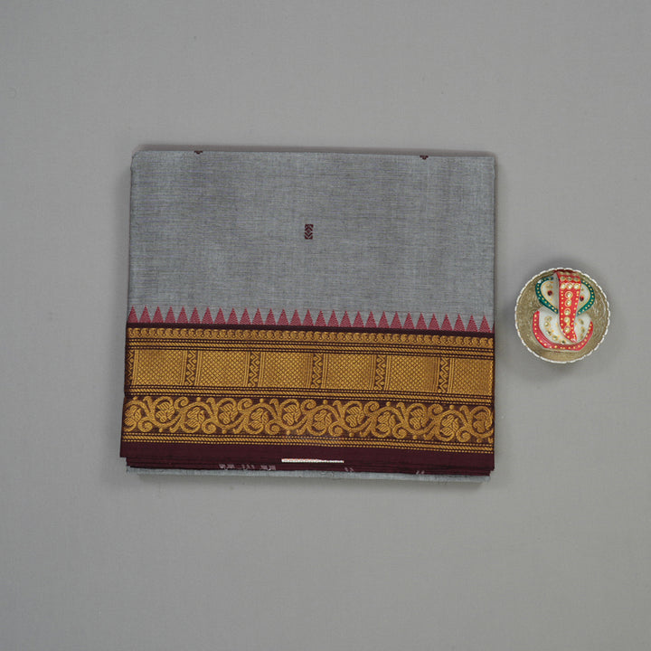 Hayagrivas Light Grey Pure Chettinad Cotton Saree with Wine Brown border KBE1612K1-7