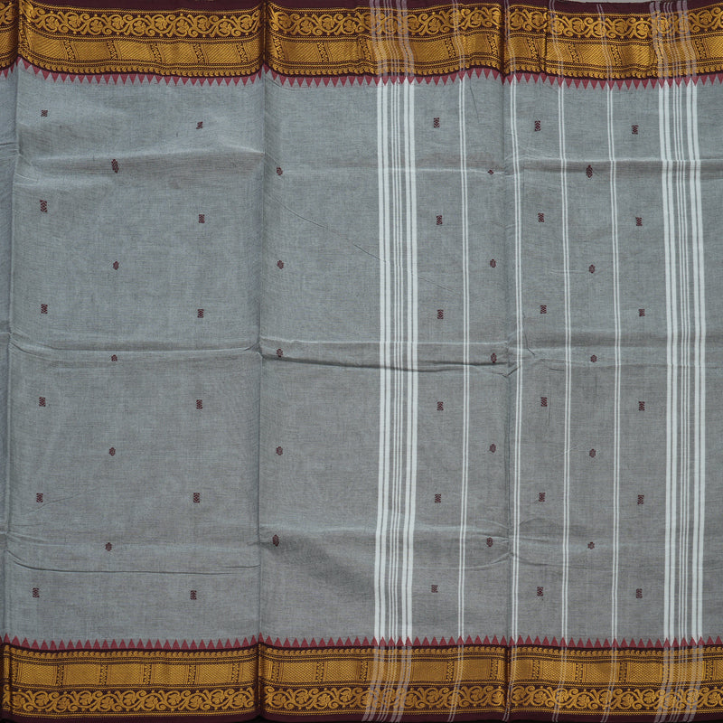 Hayagrivas Light Grey Pure Chettinad Cotton Saree with Wine Brown border KBE1612K1-7