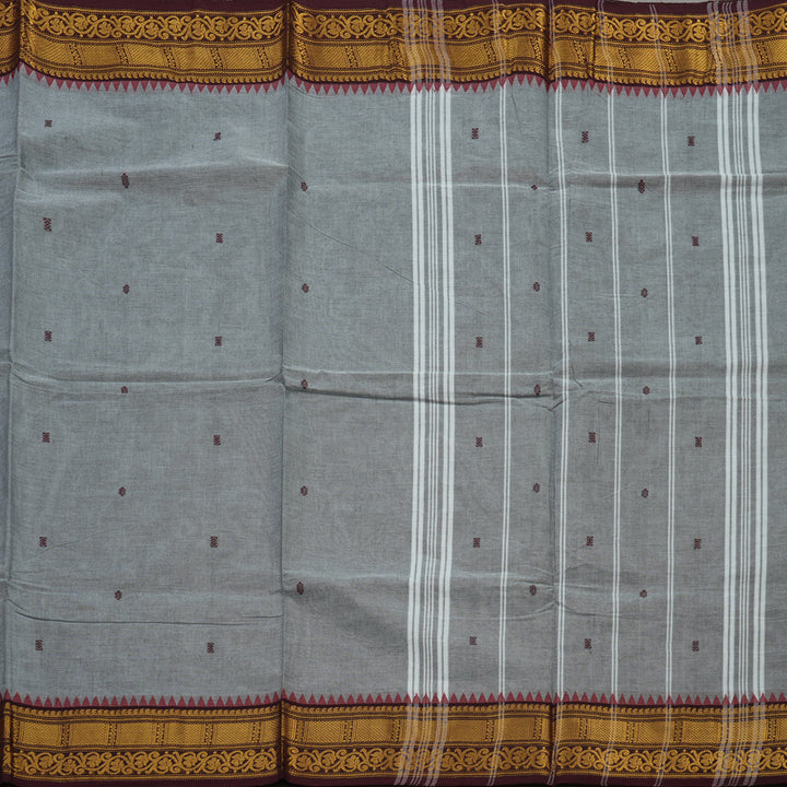 Hayagrivas Light Grey Pure Chettinad Cotton Saree with Wine Brown border KBE1612K1-7