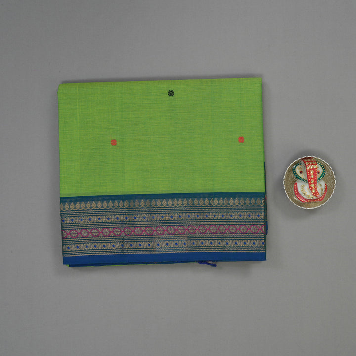 Hayagrivas Green Pure Cotton Saree with Peacock Blue Border KBE1612K1-74