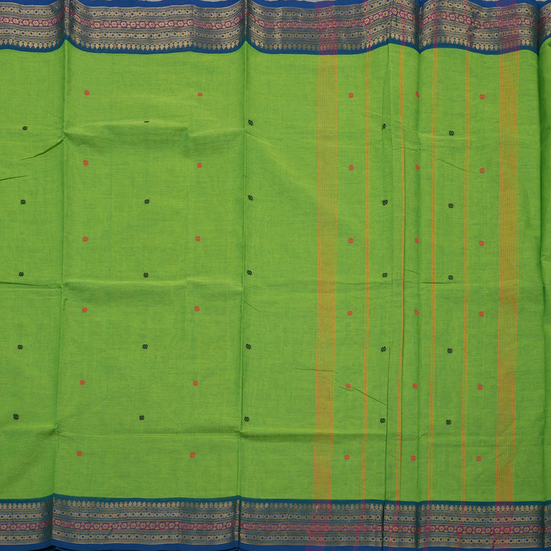 Hayagrivas Green Pure Cotton Saree with Peacock Blue Border KBE1612K1-74