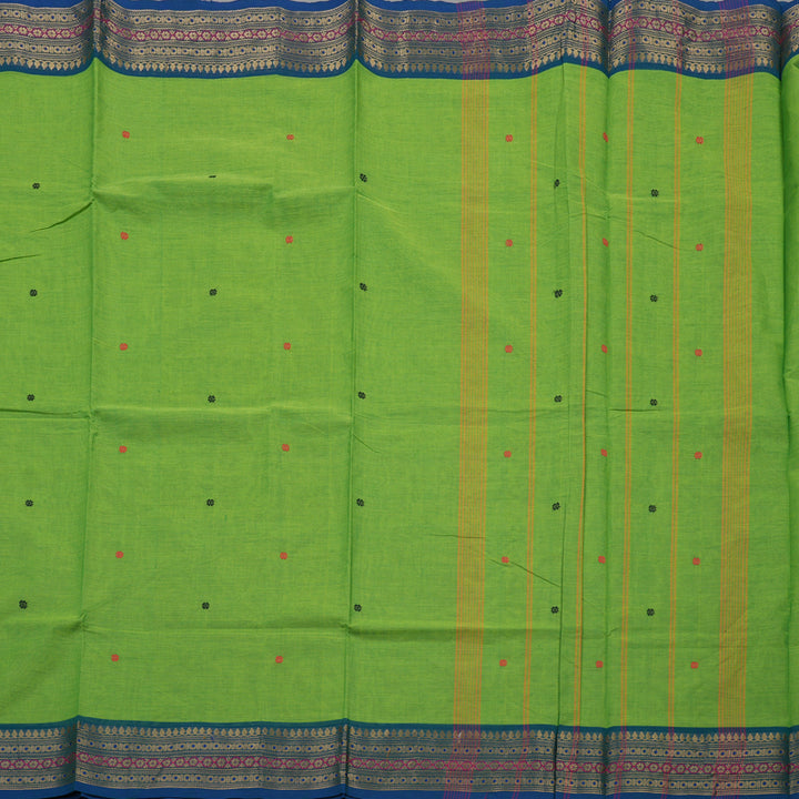 Hayagrivas Green Pure Cotton Saree with Peacock Blue Border KBE1612K1-74