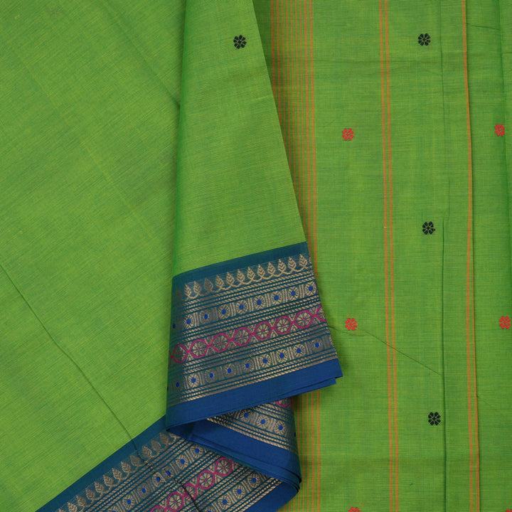 Hayagrivas Green Pure Cotton Saree with Peacock Blue Border KBE1612K1-74