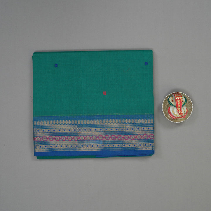 Hayagrivas Rama Green Pure Cotton Saree with Blue Border KBE1612K1-75