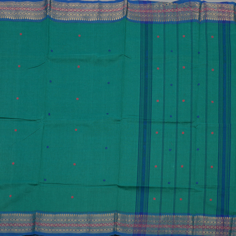 Hayagrivas Rama Green Pure Cotton Saree with Blue Border KBE1612K1-75