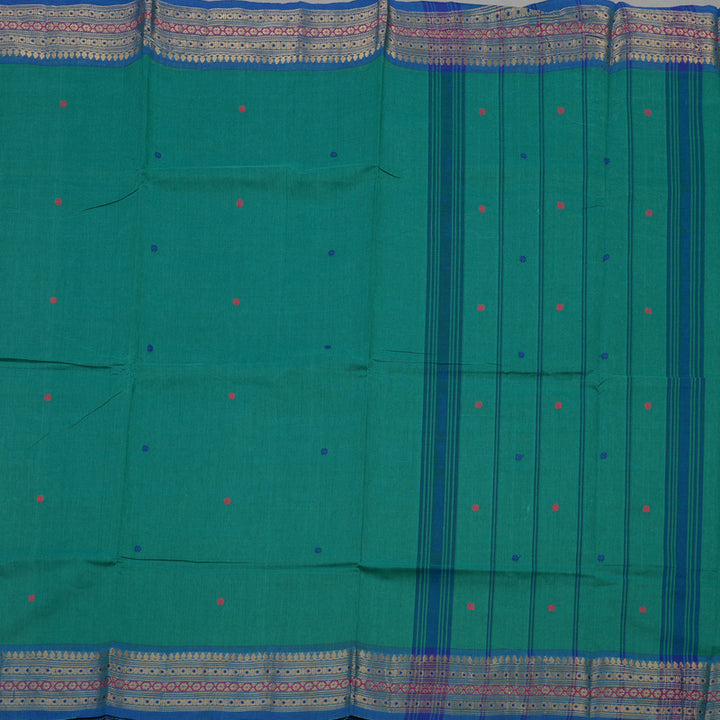 Hayagrivas Rama Green Pure Cotton Saree with Blue Border KBE1612K1-75