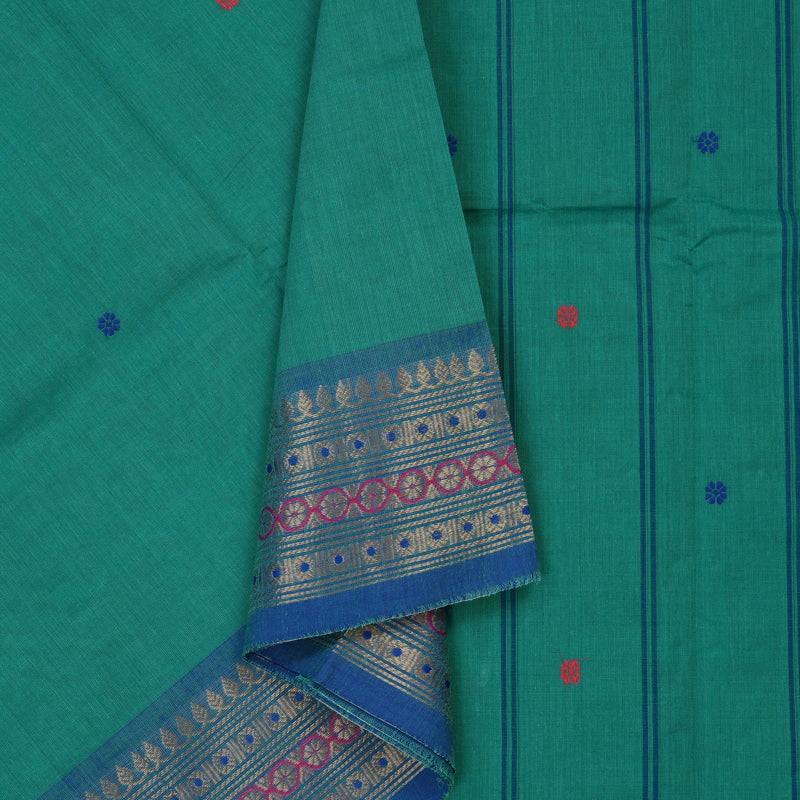 Hayagrivas Rama Green Pure Cotton Saree with Blue Border KBE1612K1-75