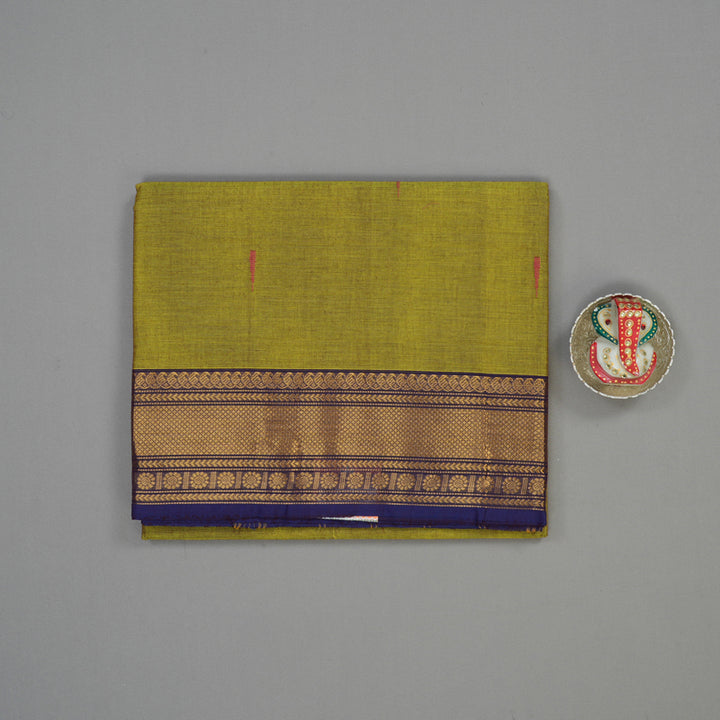 Hayagrivas Yellow-Green Pure Chettinad Cotton Saree with Violet border KBE1612K1-8
