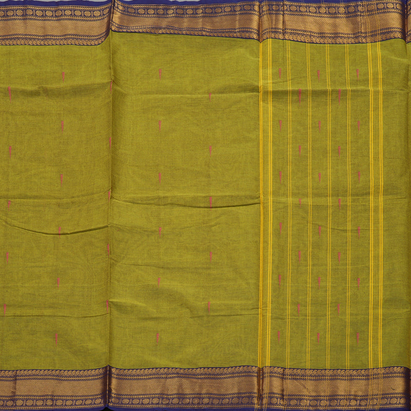 Hayagrivas Yellow-Green Pure Chettinad Cotton Saree with Violet border KBE1612K1-8