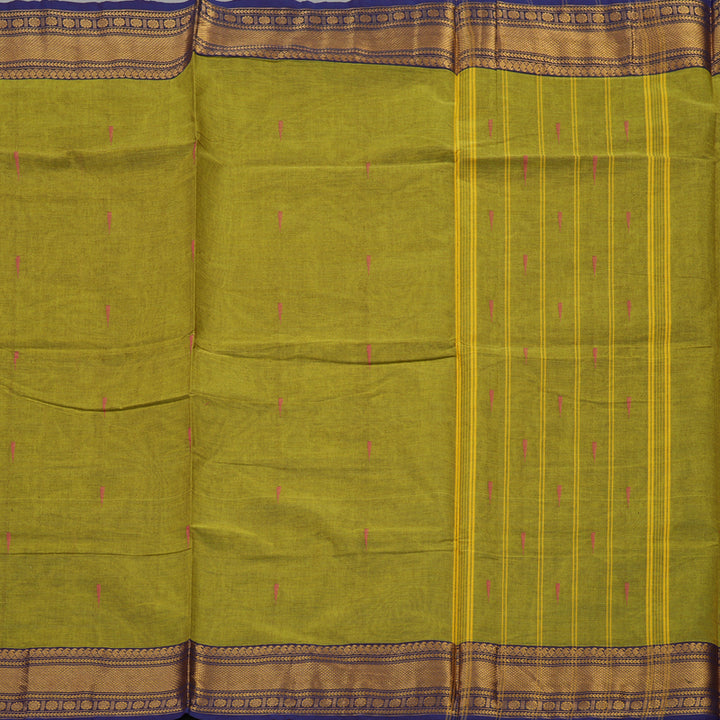 Hayagrivas Yellow-Green Pure Chettinad Cotton Saree with Violet border KBE1612K1-8