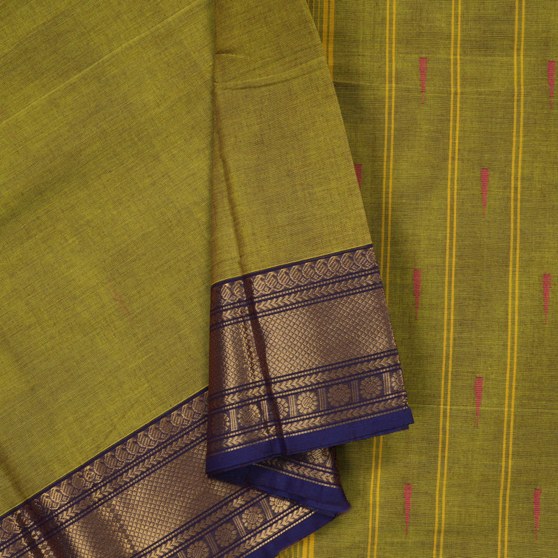 Hayagrivas Yellow-Green Pure Chettinad Cotton Saree with Violet border KBE1612K1-8