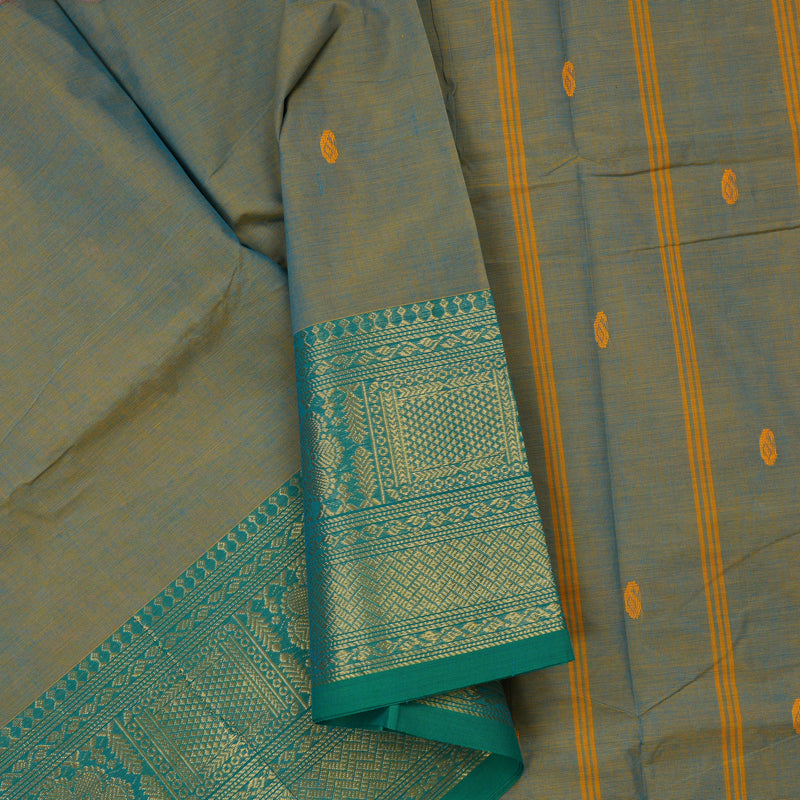 Hayagrivas Beige Pure Cotton Saree with Sea Green Border KBE1612K1-97