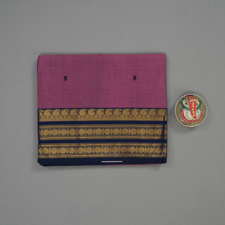 Hayagrivas Purplish Pink Pure Cotton Saree with Navy Blue Border KBE1612K1-99