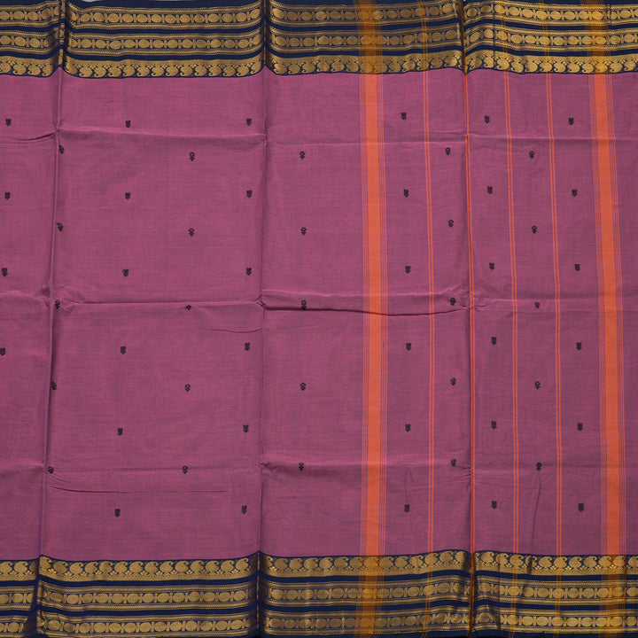 Hayagrivas Purplish Pink Pure Cotton Saree with Navy Blue Border KBE1612K1-99