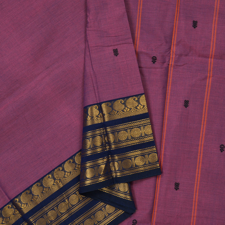 Hayagrivas Purplish Pink Pure Cotton Saree with Navy Blue Border KBE1612K1-99