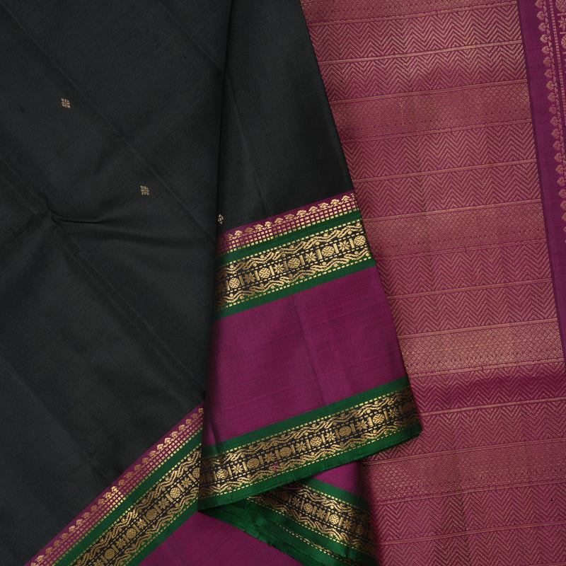 Hayagrivas Handloom Black Kanjivaram Soft Silk Saree with Wine Purple Border KBE1615K1-3