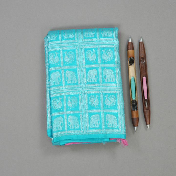 Hayagrivas Handloom Sky Blue Kanjivaram Silk Saree KBE1617K5-1