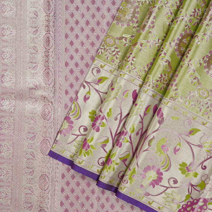 Hayagrivas Handloom Pure Kanjivaram Silk Saree in Lively Apple Green KBE161D4-2