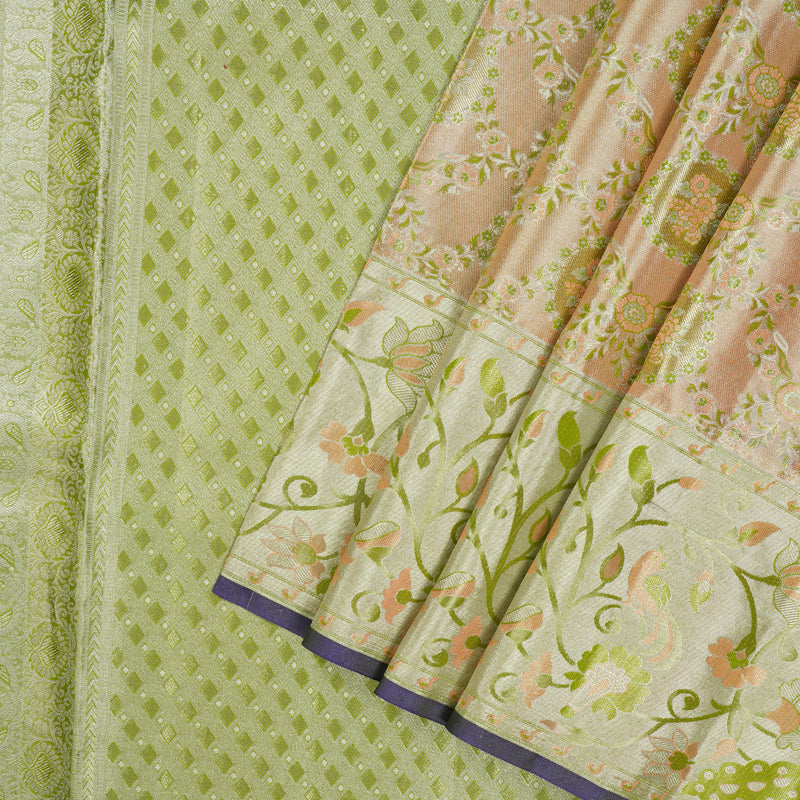 Hayagrivas Handloom Pure Kanjivaram Silk Saree in Charming Peach pink KBE161D4-3