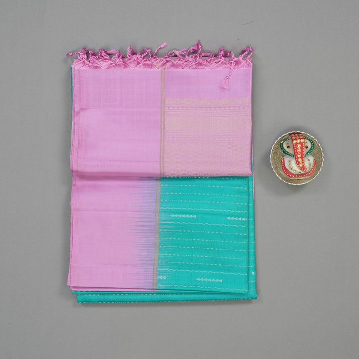Hayagrivas Teal Pure Soft Silk Saree with Lavendar Pink Border KBE1620K1-1