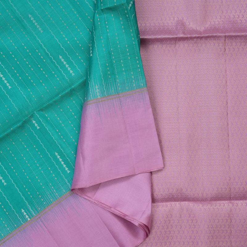 Hayagrivas Teal Pure Soft Silk Saree with Lavendar Pink Border KBE1620K1-1