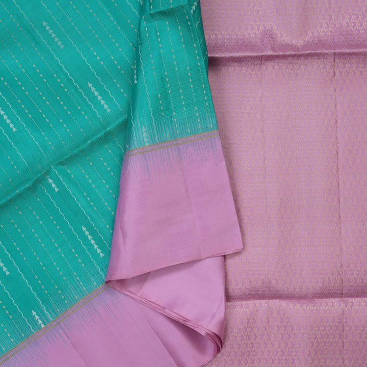 Hayagrivas Teal Pure Soft Silk Saree with Lavendar Pink Border KBE1620K1-1