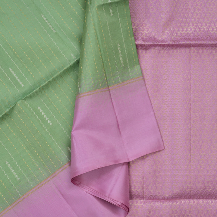 Hayagrivas Pastel Green Pure Soft Silk Saree with Lavendar Pink Border KBE1620K1-3