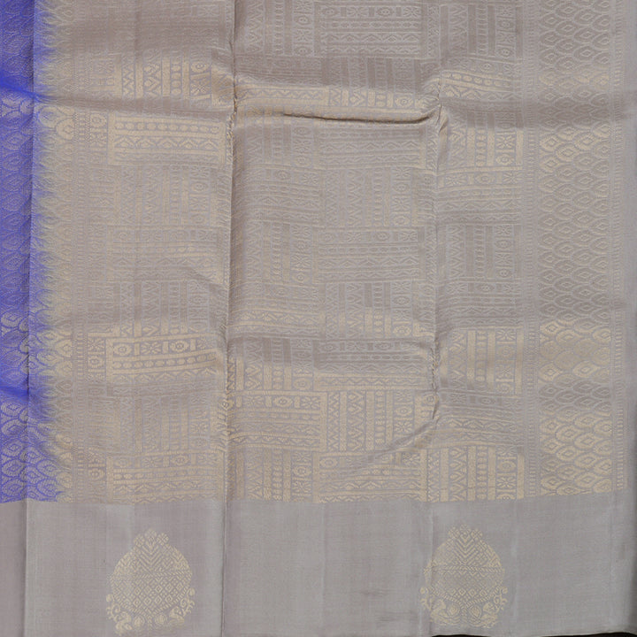 Hayagrivas Handloom Purplish-Blue Kanjivaram Silk Saree with Lilac-Grey Border KBE1620K12-1
