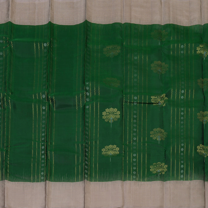 Hayagrivas Handloom Dark Green Kanjivaram Silk Saree with Onion Pink Border KBE1620K6-1