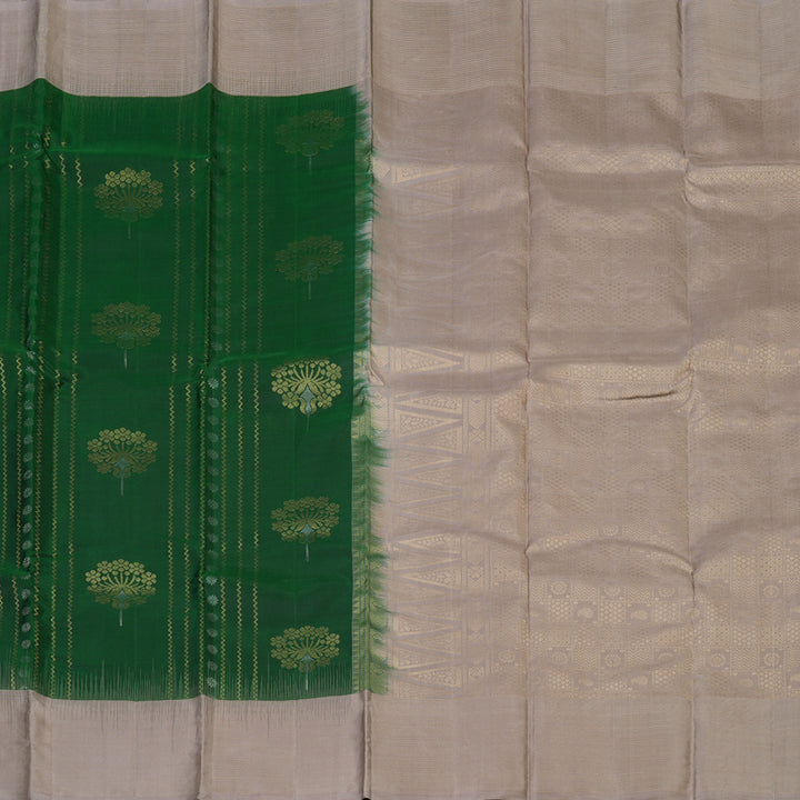 Hayagrivas Handloom Dark Green Kanjivaram Silk Saree with Onion Pink Border KBE1620K6-1