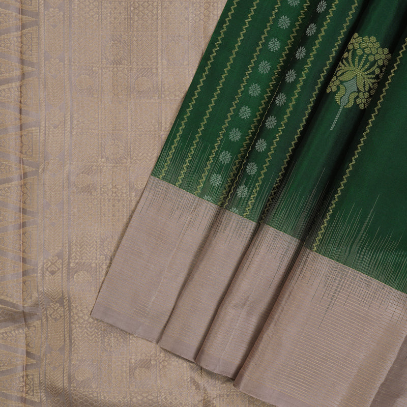 Hayagrivas Handloom Dark Green Kanjivaram Silk Saree with Onion Pink Border KBE1620K6-1