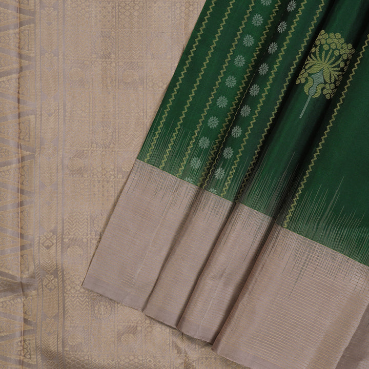 Hayagrivas Handloom Dark Green Kanjivaram Silk Saree with Onion Pink Border KBE1620K6-1