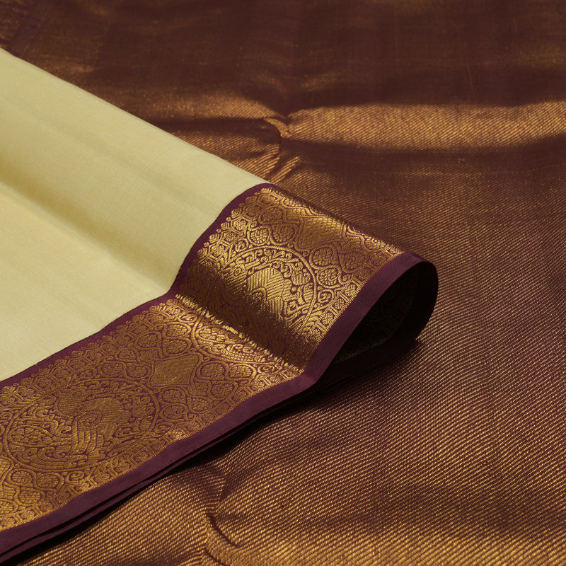 Hayagrivas Handloom Sandal Beige Kanjivaram Silk Saree with Wine Maroon Border KBE1621K1-1