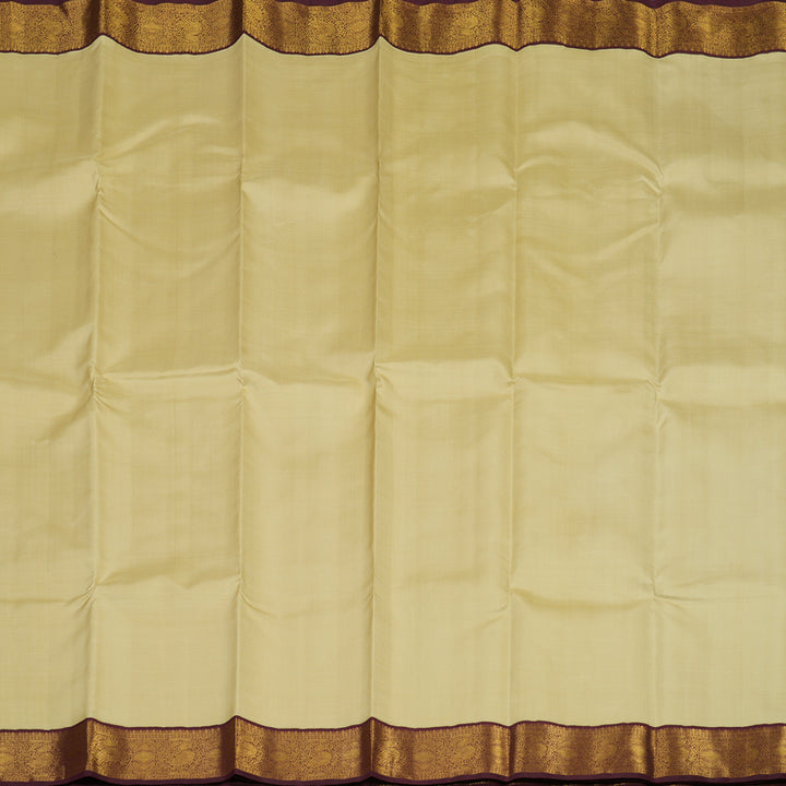 Hayagrivas Handloom Sandal Beige Kanjivaram Silk Saree with Wine Maroon Border KBE1621K1-1
