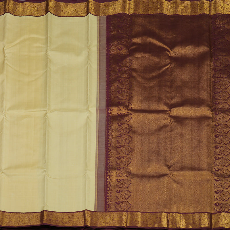 Hayagrivas Handloom Sandal Beige Kanjivaram Silk Saree with Wine Maroon Border KBE1621K1-1