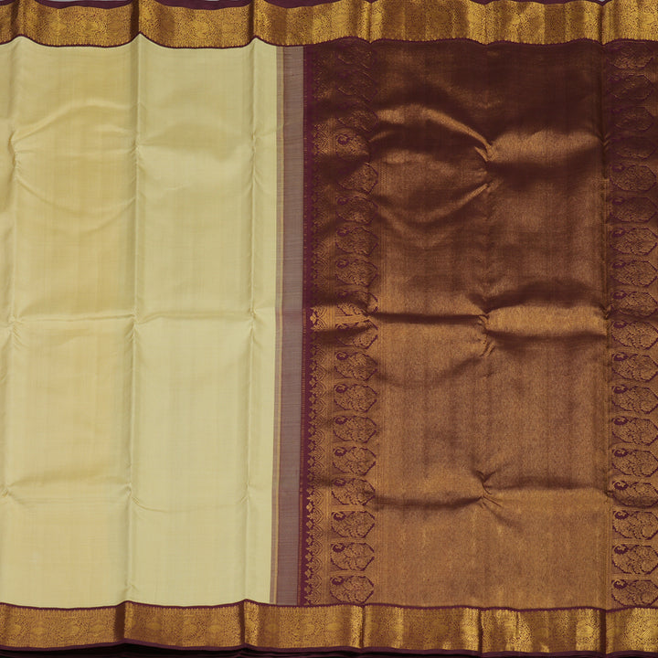 Hayagrivas Handloom Sandal Beige Kanjivaram Silk Saree with Wine Maroon Border KBE1621K1-1