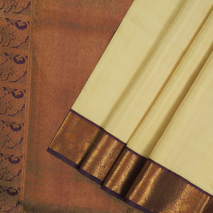Hayagrivas Handloom Sandal Beige Kanjivaram Silk Saree with Wine Maroon Border KBE1621K1-1