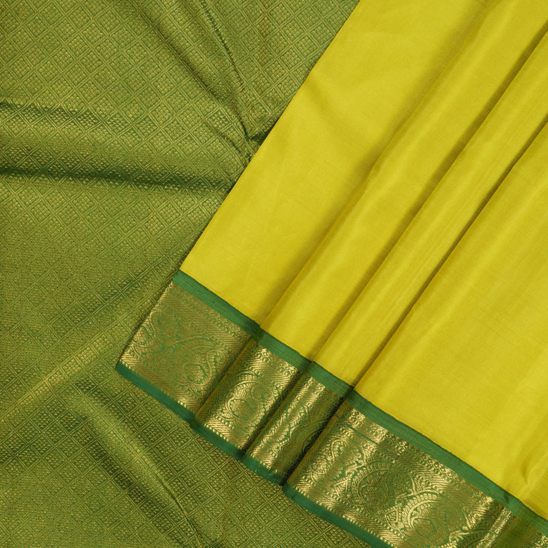 Hayagrivas Handloom Lime Green Kanjivaram Silk Saree with Green Border KBE1621K1-2
