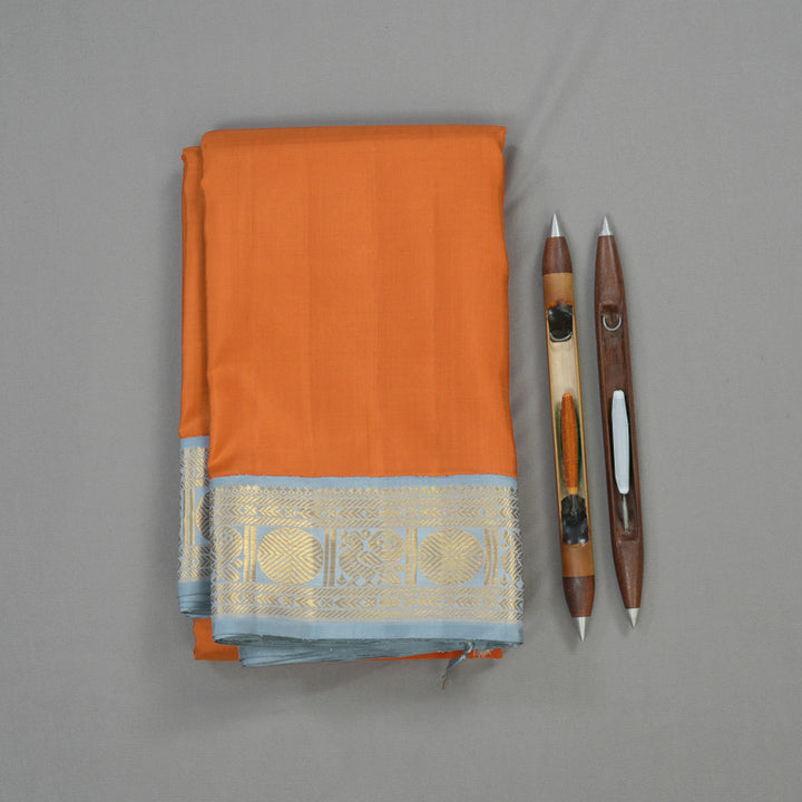 Hayagrivas Handloom Fanta Orange Kanjivaram Silk Saree with Bluish Grey Border KBE1621K1-3