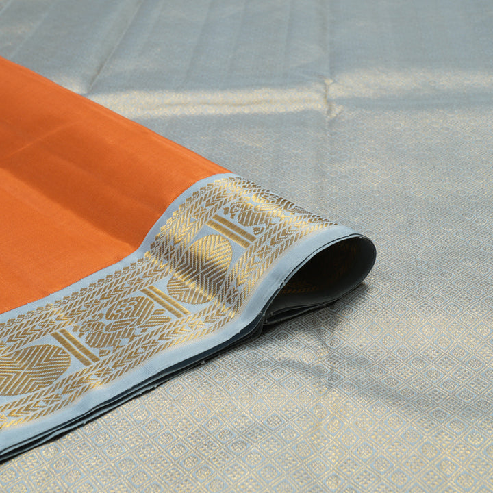 Hayagrivas Handloom Fanta Orange Kanjivaram Silk Saree with Bluish Grey Border KBE1621K1-3