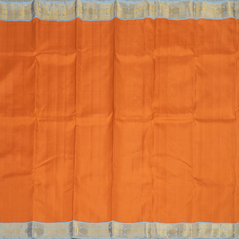 Hayagrivas Handloom Fanta Orange Kanjivaram Silk Saree with Bluish Grey Border KBE1621K1-3