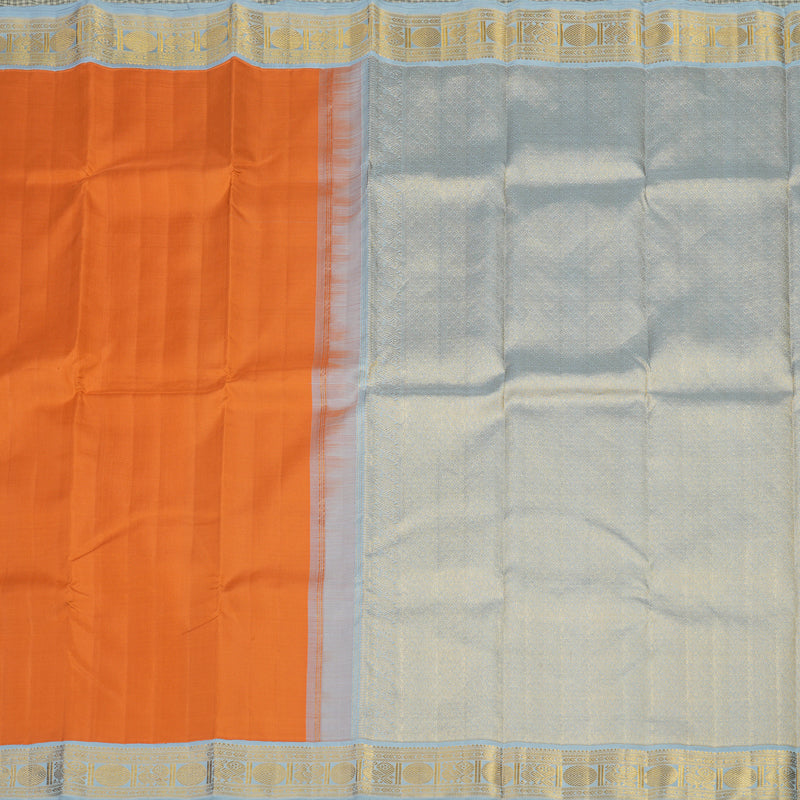 Hayagrivas Handloom Fanta Orange Kanjivaram Silk Saree with Bluish Grey Border KBE1621K1-3